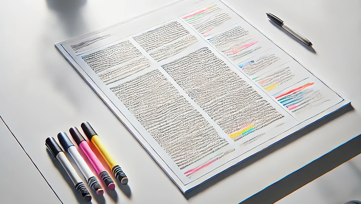 Vier verschiedenfarbige Stifte, links von einer aufgeschlagenen Textkladde © Ingrid Glatz