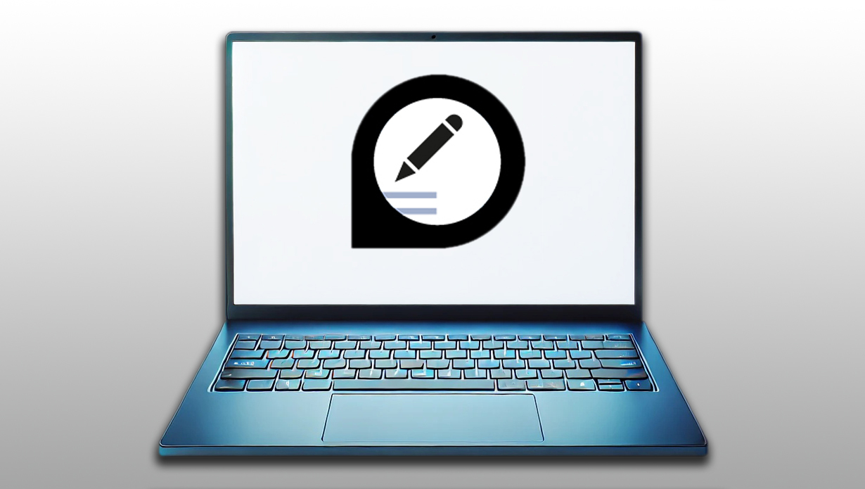 Blaues Notebook zeigt groß das TextLab-Logo © Ingrid Glatz