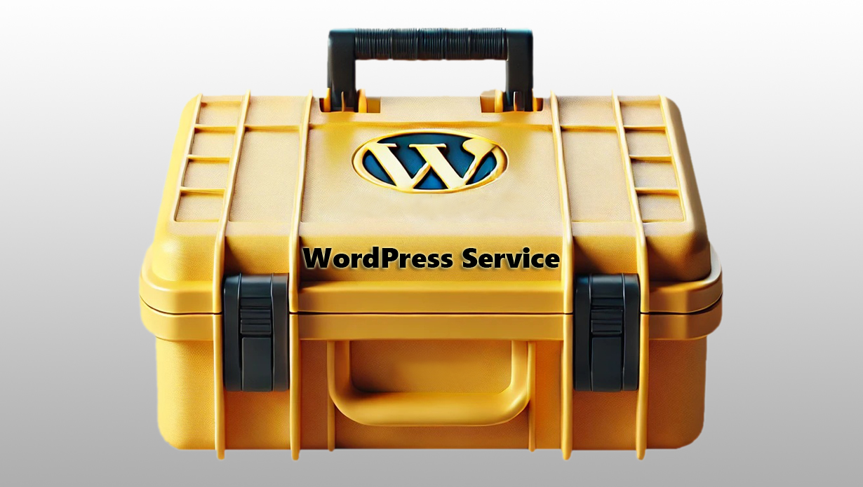 Gelber Werkzeugkoffer mit der Aufschrift „WordPress Service“ © Ingrid Glatz