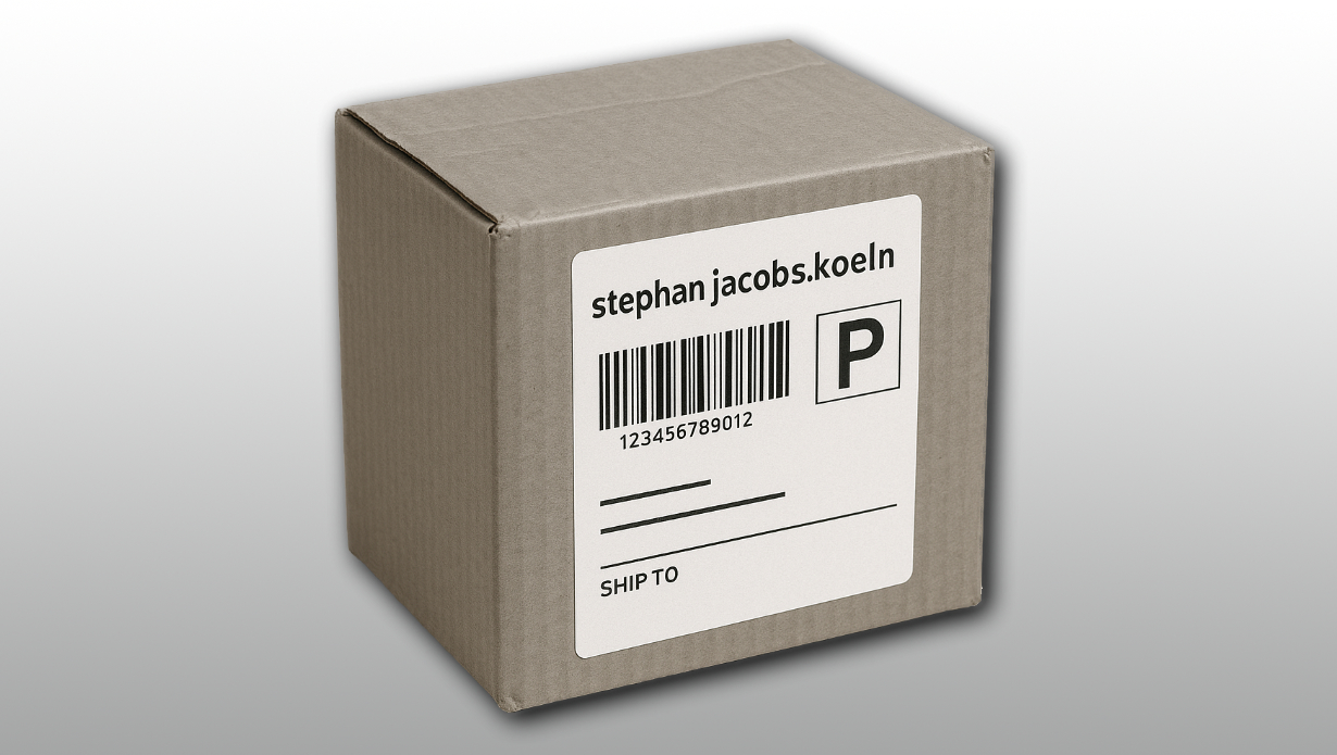 Graues Versndpaket Empfänger nicht lesbar, Absender Stephan Jacobs.koeln © Ingrid Glatz