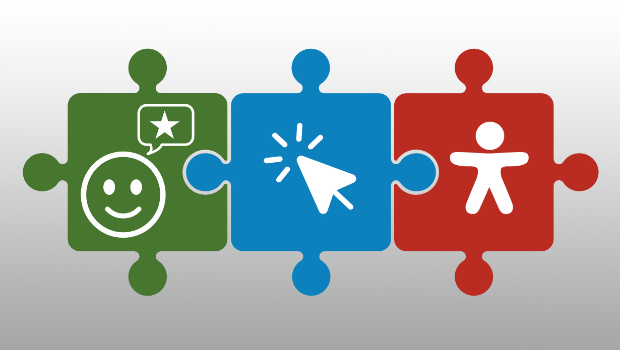 3 ineinandergreifende Puzzle-Teile mit Piktogrammen © Ingrid Glatz